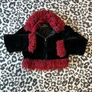 Blanc noir red and black fur jacket